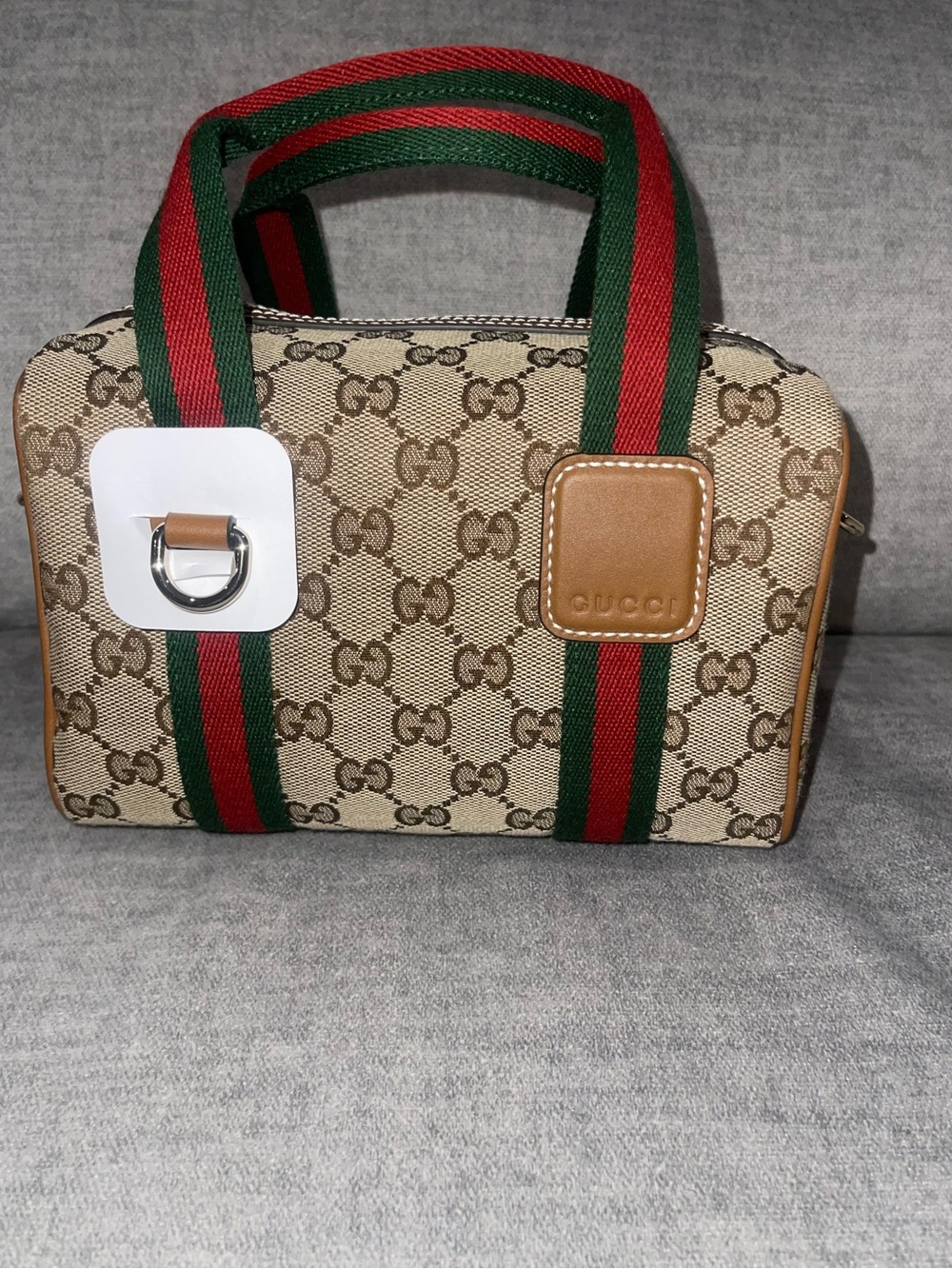 Gucci Beige GG Canvas Mini Bag with Green-Red Web and Tan Leather - Picture 5 of 5